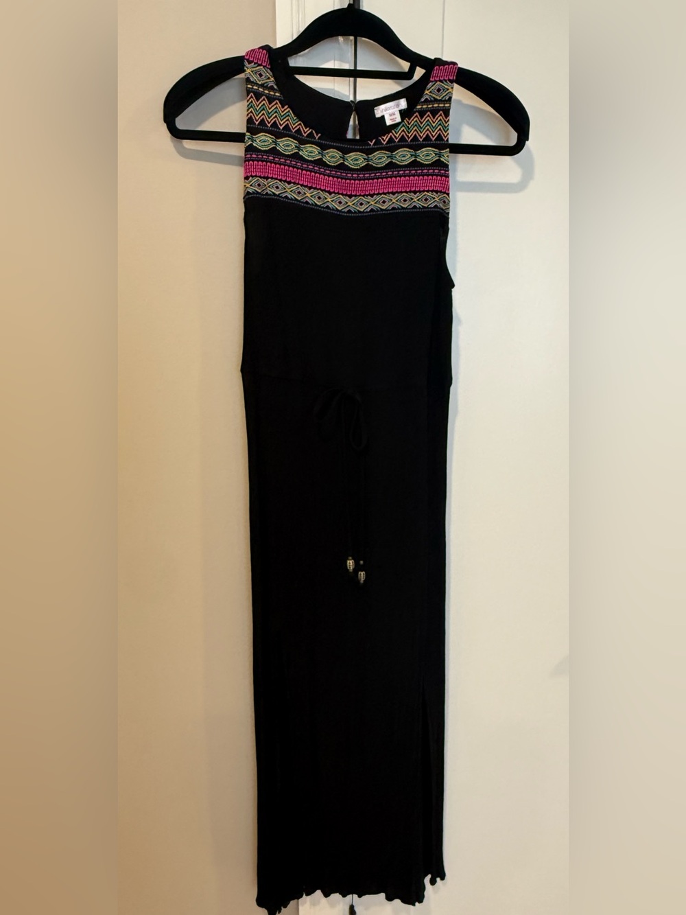 Xhilaration Black Slit Dress in Pink, Turquoise + Yellow Embroidered Yoke